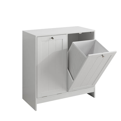 Tilted Laundry Hamper With Removable Basket, Hidden Storage Cabinet, Home Organizer For Bathroom - White