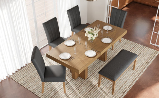 TOPMAX Farmhouse Extendable Wood Dining Table Set for 6
