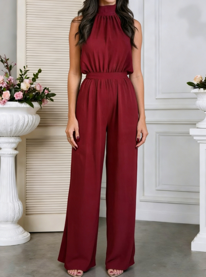 Summer Trendy Halter High-Waist Straight-Leg Jumpsuit