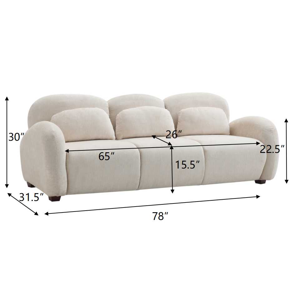 78 in. Modern 3 Seater Boucle Sofa Upholstered Couch with 3 Pillows