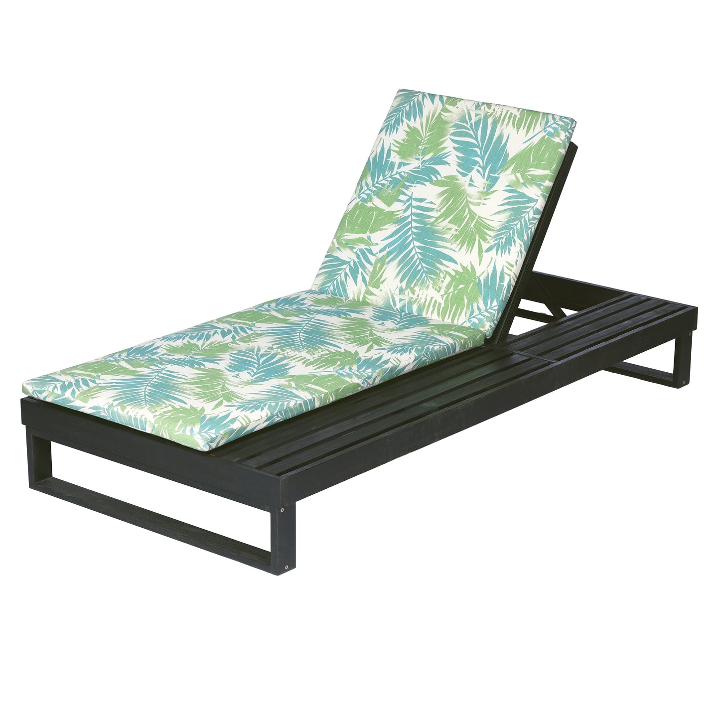 Black Acacia Wood Chaise Lounge with Leaf Coconut Cushion