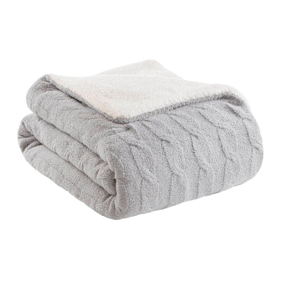 3 Pieces Full/Queen Cable Knit Chenille Comforter Set Gray