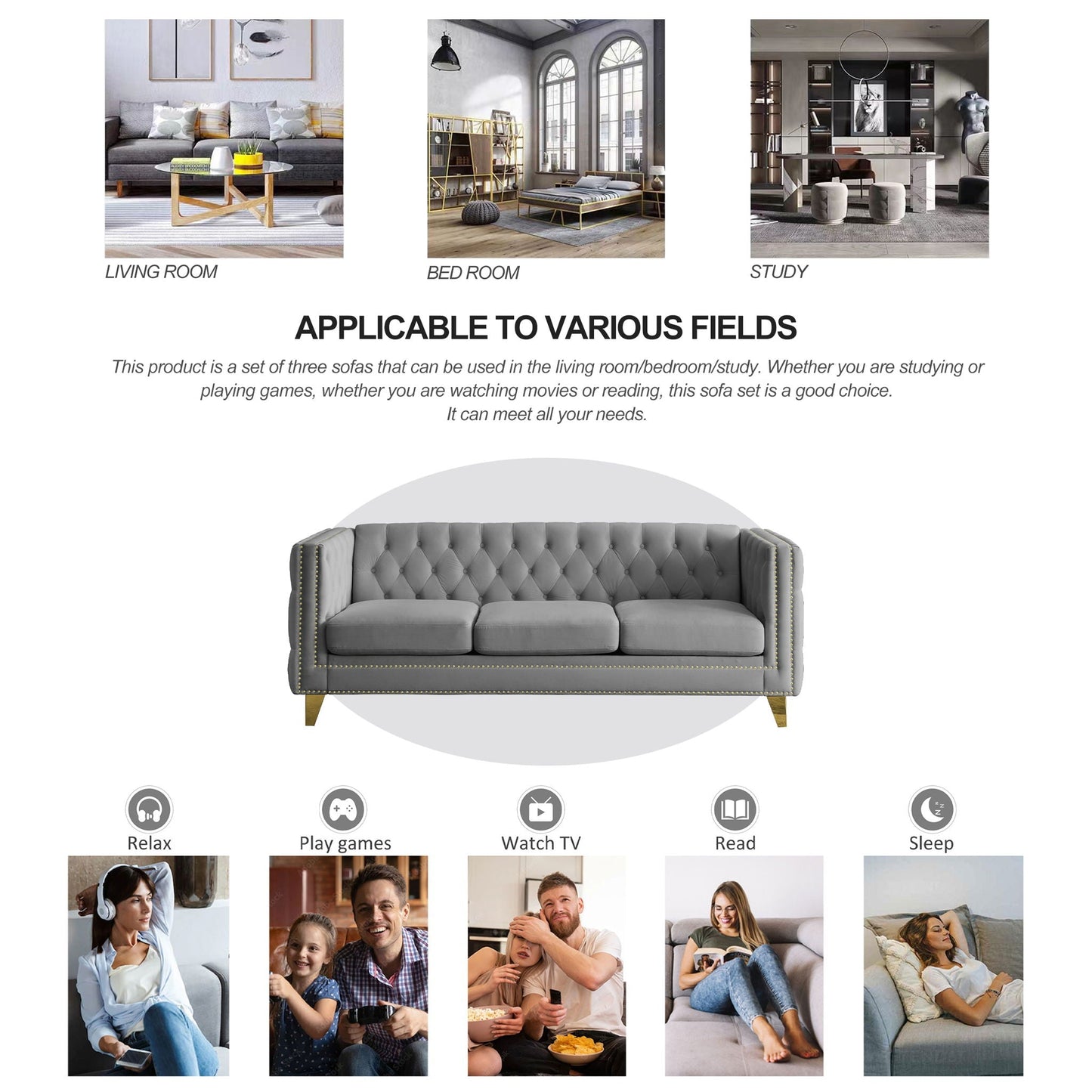Modern Sofa With Button Tufting, Upholstered Couch For Living Room