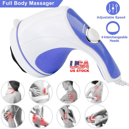 Electric Handheld Body Massager Full Body Vibrating Massager w/ 4 Interchangeable Massager Head w/ Mesh Cover
