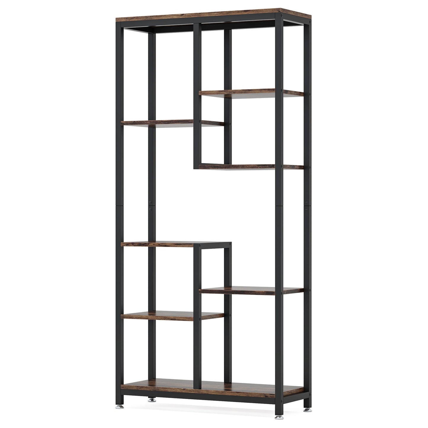 6 Tier, 8 Shelf Etagere Bookcase Storage Display Rack For Living Room - Rustic Brown
