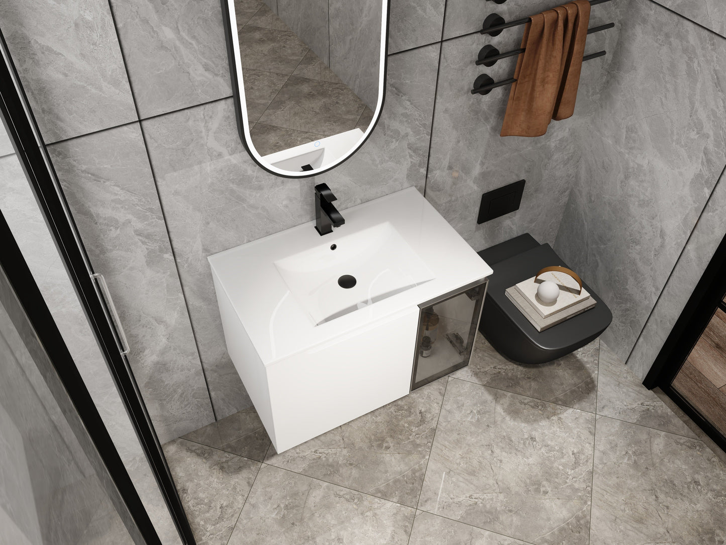 30" Wall-Mounted Bathroom Vanity With Ceramic Sink, Glossy