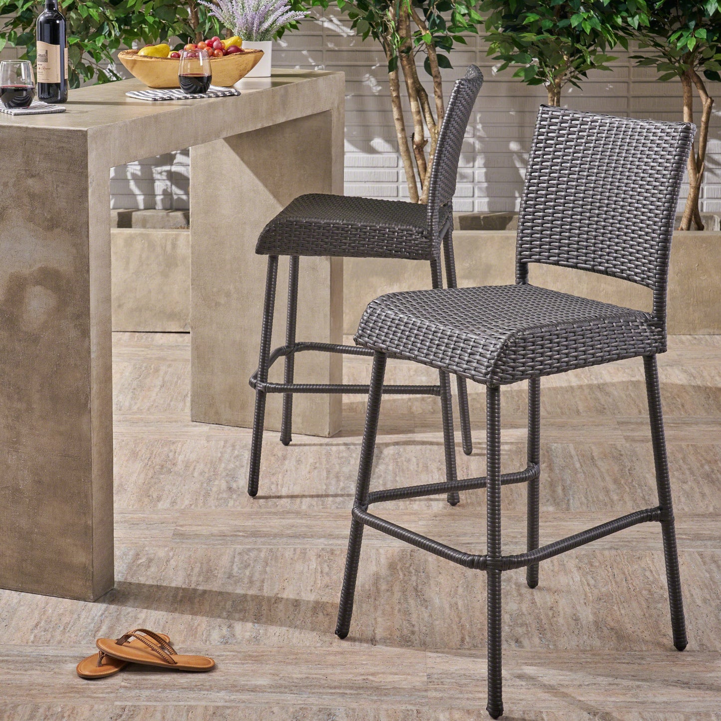 29" Outdoors PE Rattan Armless Barstools, Set of 2