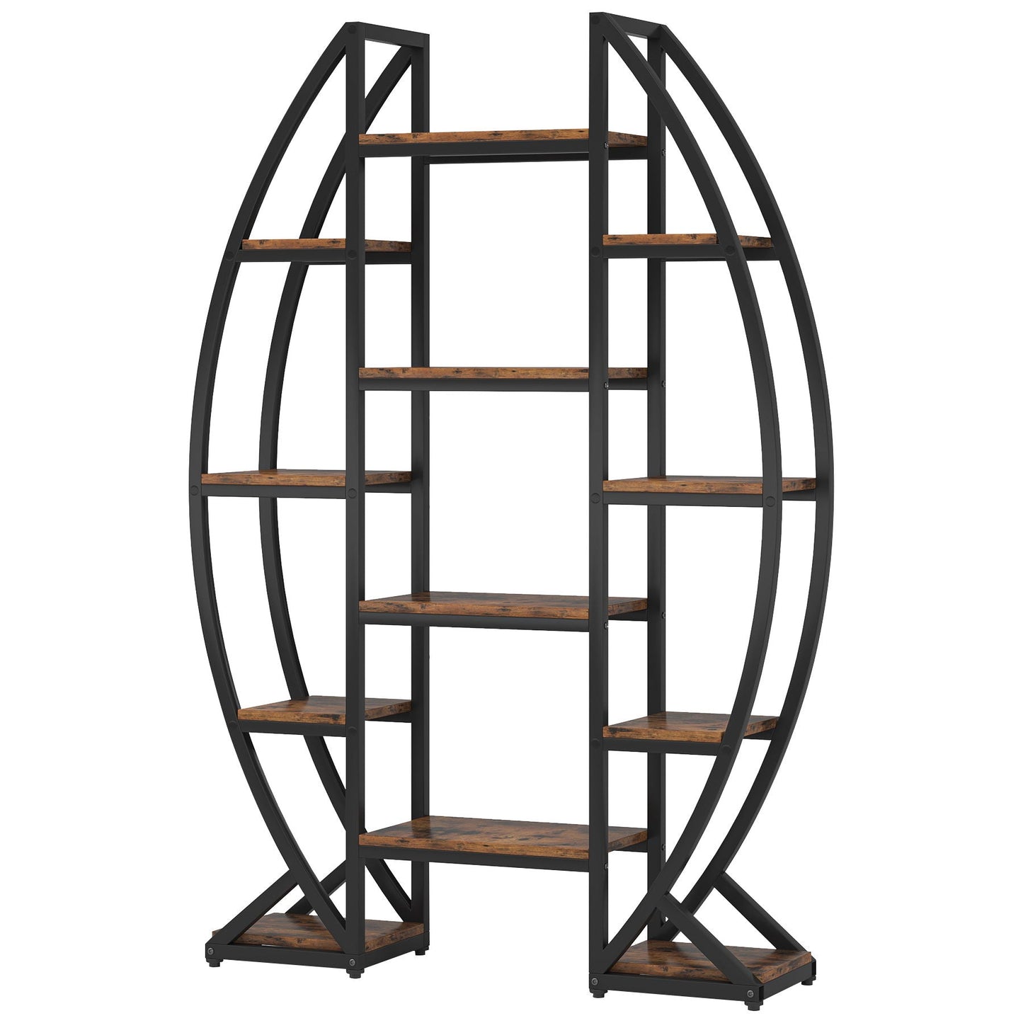 Triple Wide Oval Etagere Bookcase With Shelves For Living Room