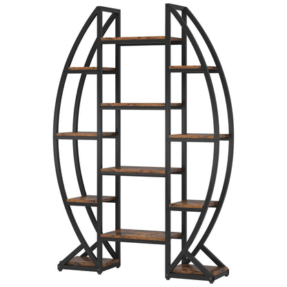 Triple Wide Oval Etagere Bookcase With Shelves For Living Room
