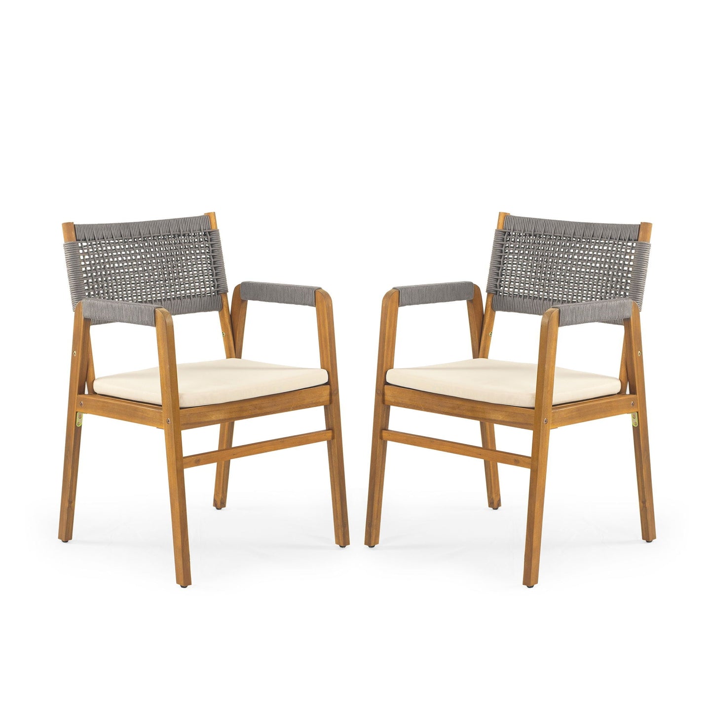 Outdoor Acacia Wood Dining Armchair With Cushion (Set of 2)