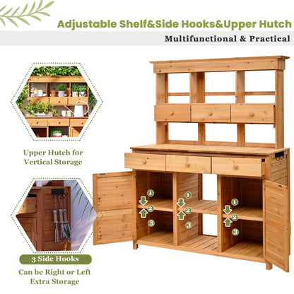 TOPMAX 65.7'' Tall Garden Potting Bench Table with Hutch