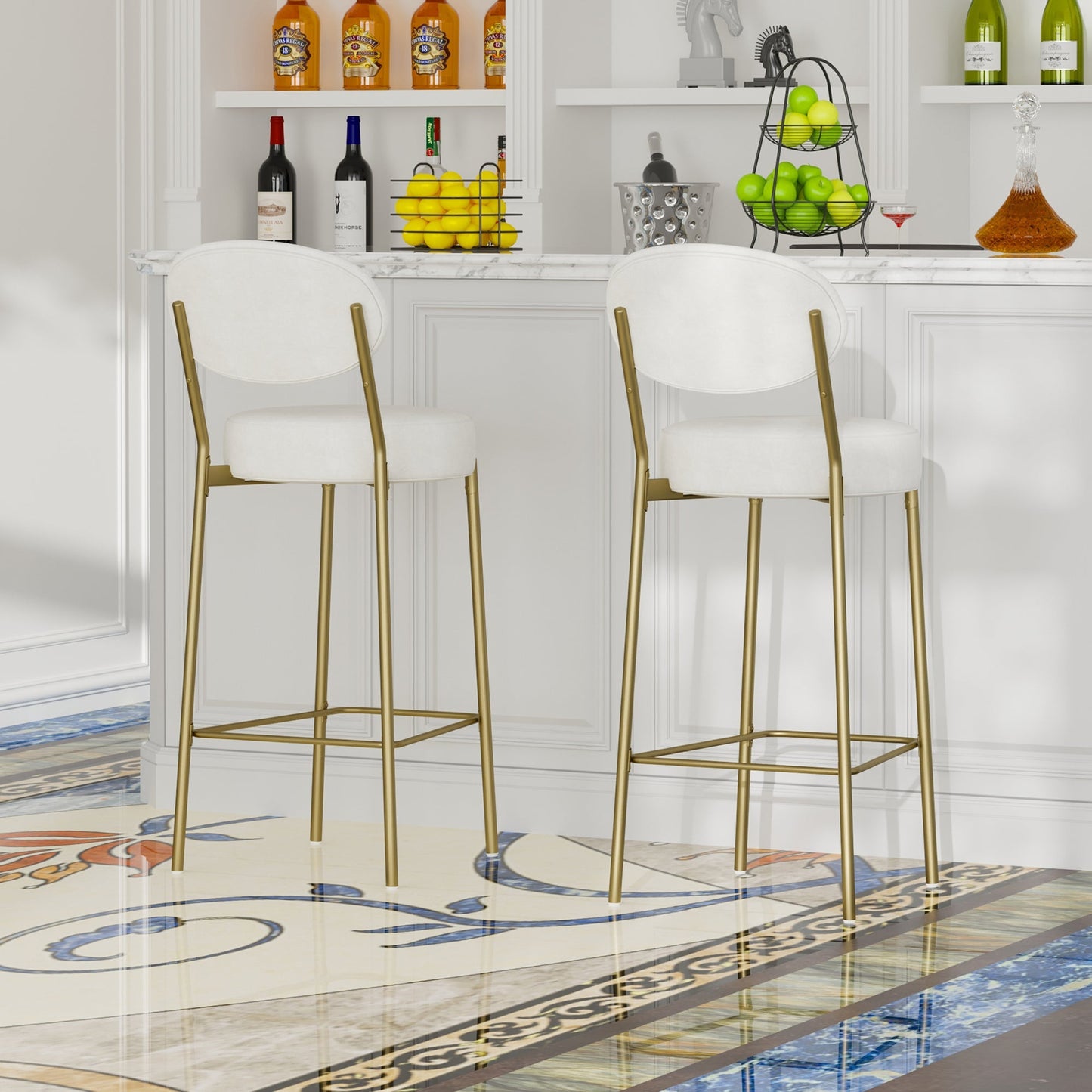 29'' Upholstered Velvet Bar Stools with Backrest & Footrest - Set of 2