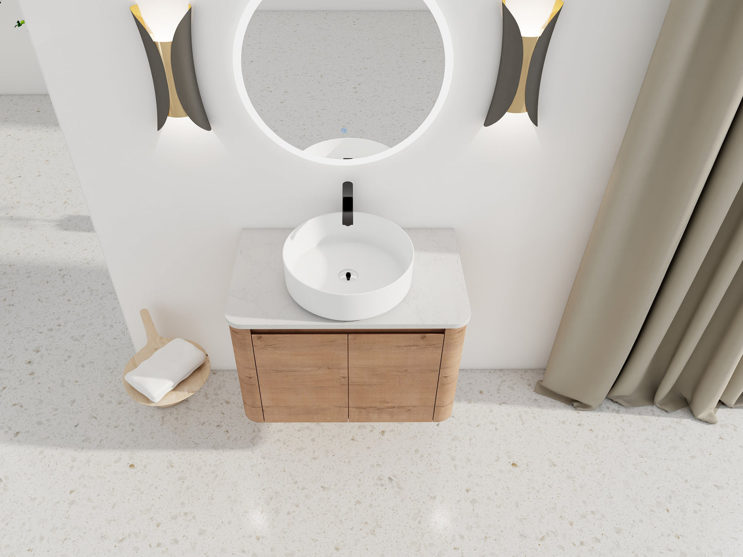 30" Wall-Mounted Bathroom Vanity With Ceramic Art Sink & 2 Soft-Close Doors