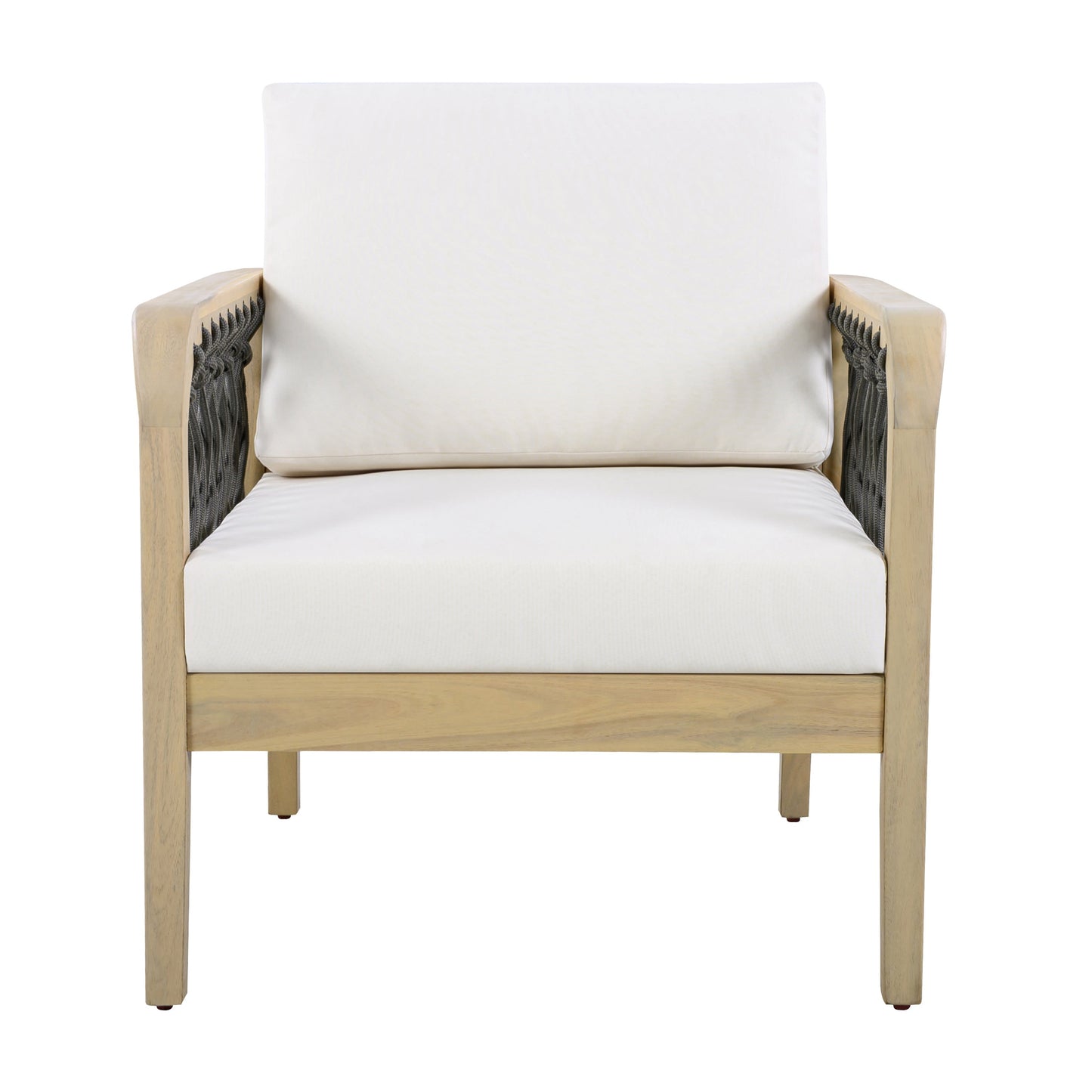 Outdoor Acacia Wood Club Chair with Handwoven Rope, Light Teak Finish
