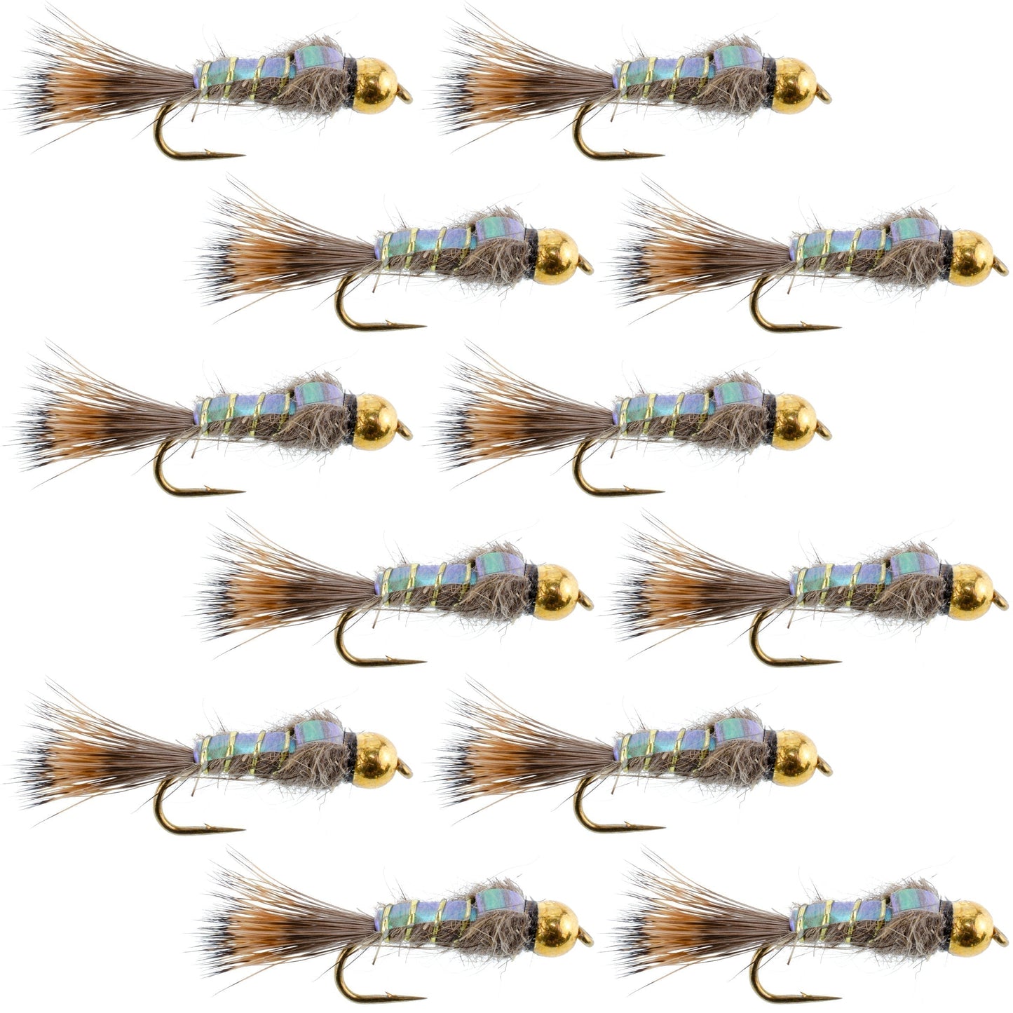 Tungsten Bead Flashback Gold Ribbed Hare's Ear Trout Fly 1 Dozen Nymph Wet Flies Size 16