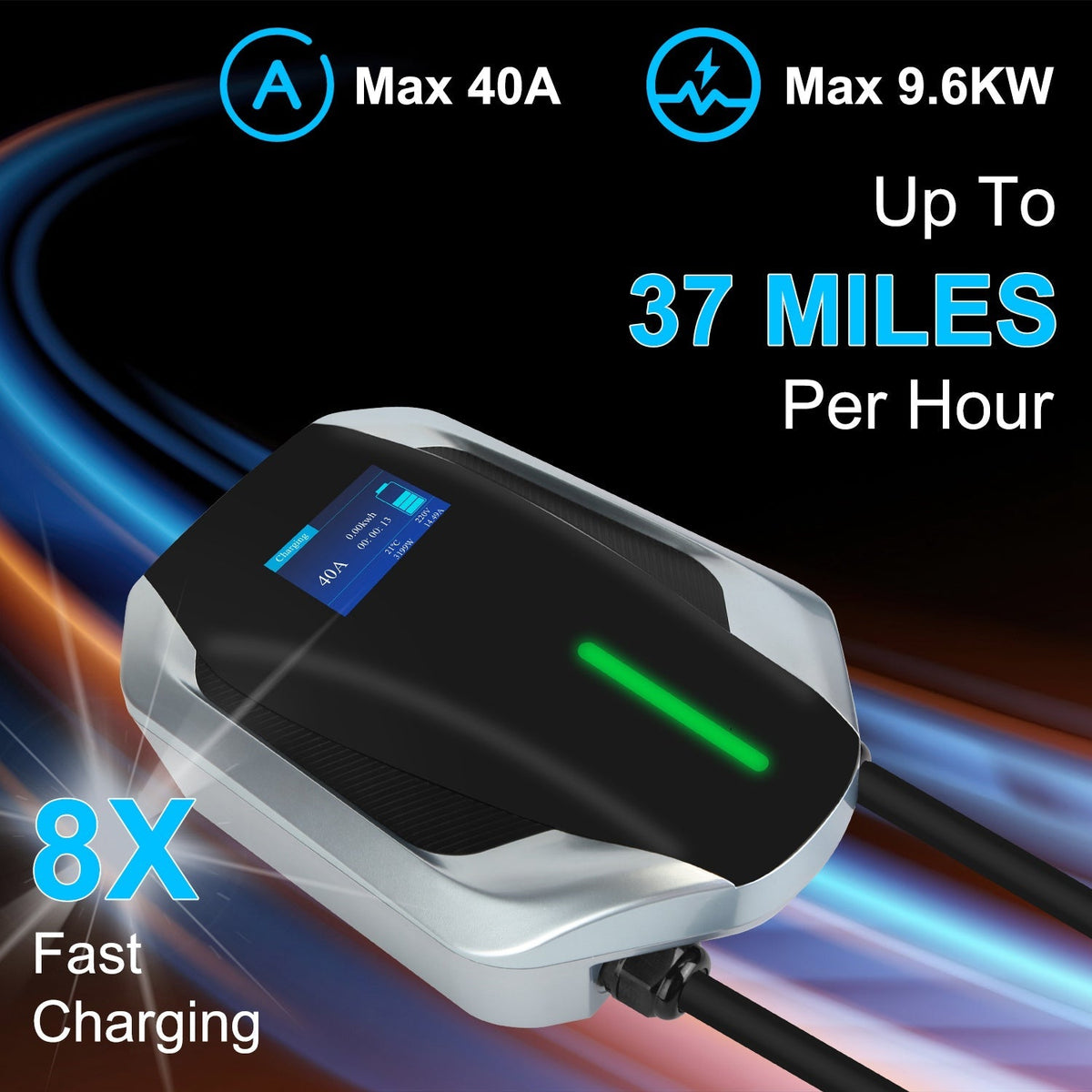 Level 2 Electric Vehicle Charger EV Wall Charger Car Charging Station with 2 Swipecards Digital Display Gun Locking for Home Garage