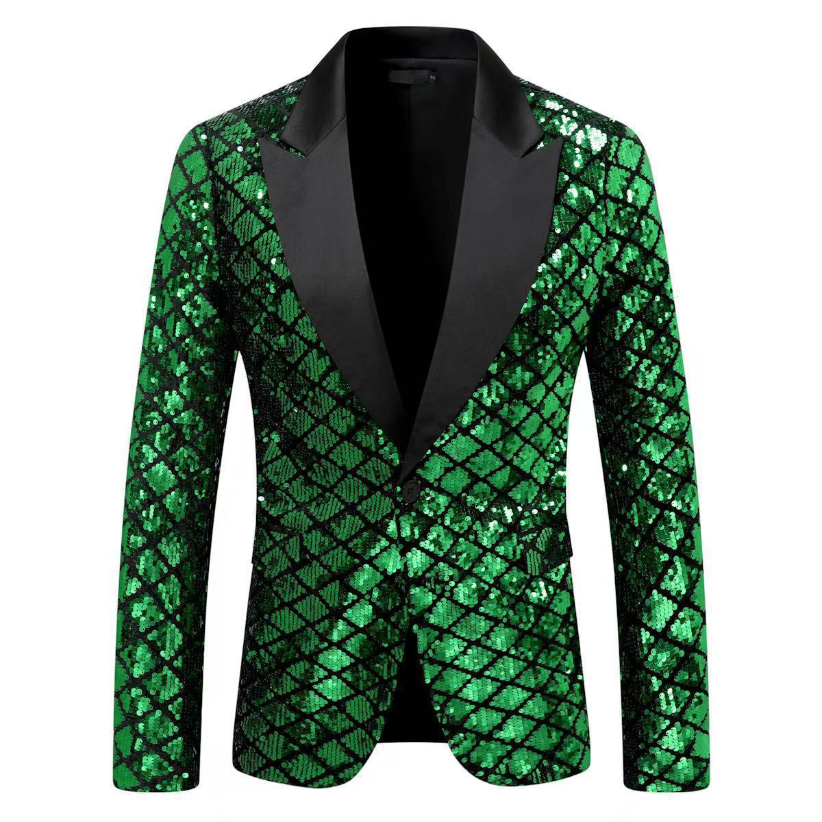 Stage Banquet Host Party Diamond-Shaped Sequin Suit Tuxedo Coat