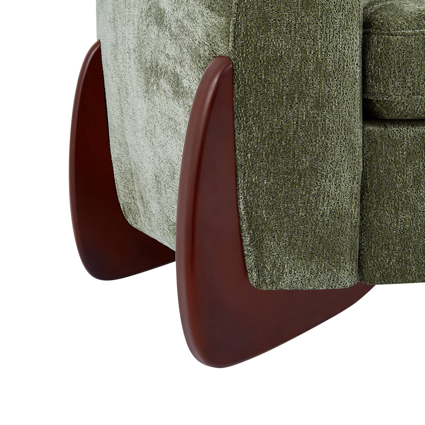 89"L Chenille Sofa with Wooden Legs – Olive