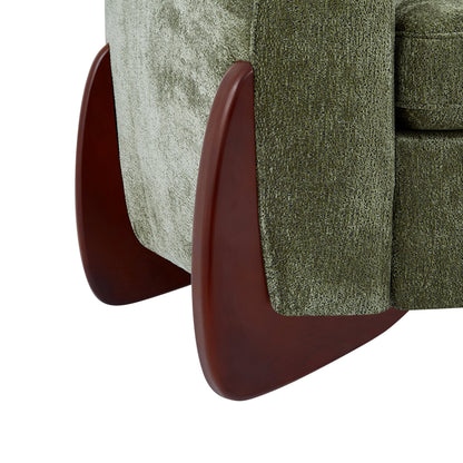89"L Chenille Sofa with Wooden Legs – Olive