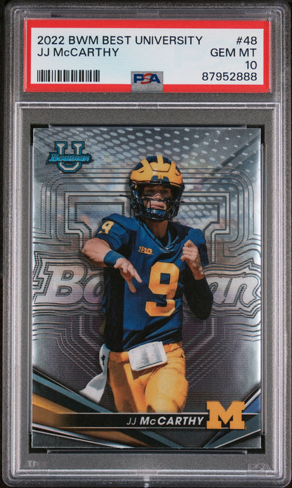 Graded 2022 Topps Bowman Best University JJ McCarthy #48 Rookie RC Football Card PSA 10 Gem Mint