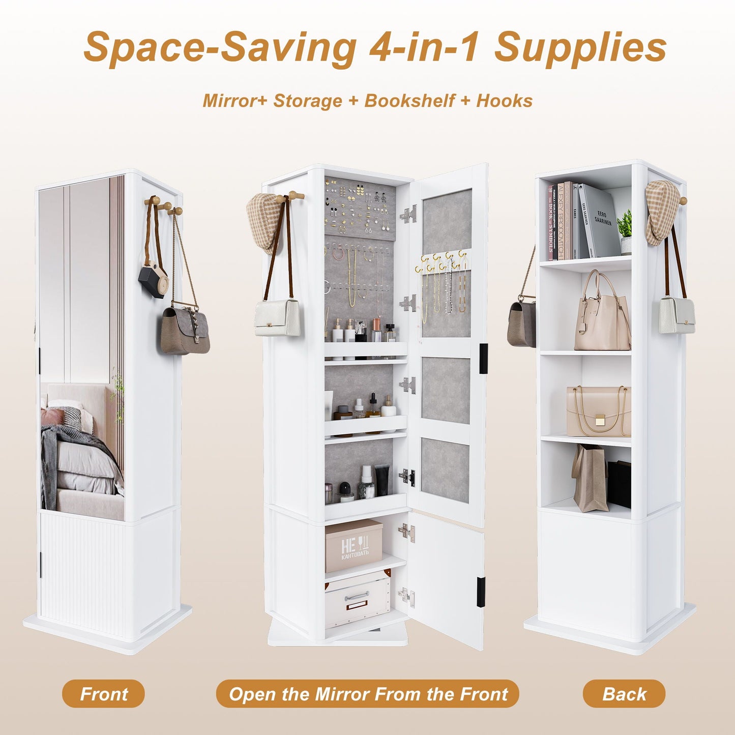 360° Rotating Makeup Cabinet With Full Length Mirror