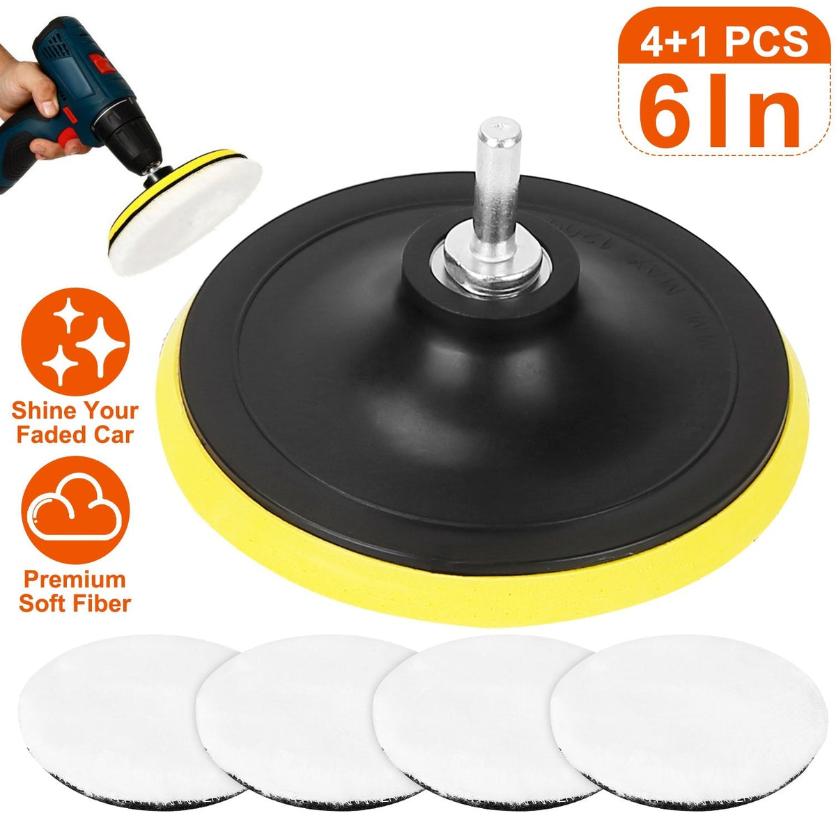 5Pcs 6" Buffing Polishing Pads Car Plush Buffing Waxing Wheels Mop Set with M14 Drill Screw for Car Polisher Drill Adapter