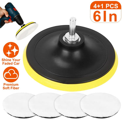 5Pcs 6" Buffing Polishing Pads Car Plush Buffing Waxing Wheels Mop Set with M14 Drill Screw for Car Polisher Drill Adapter