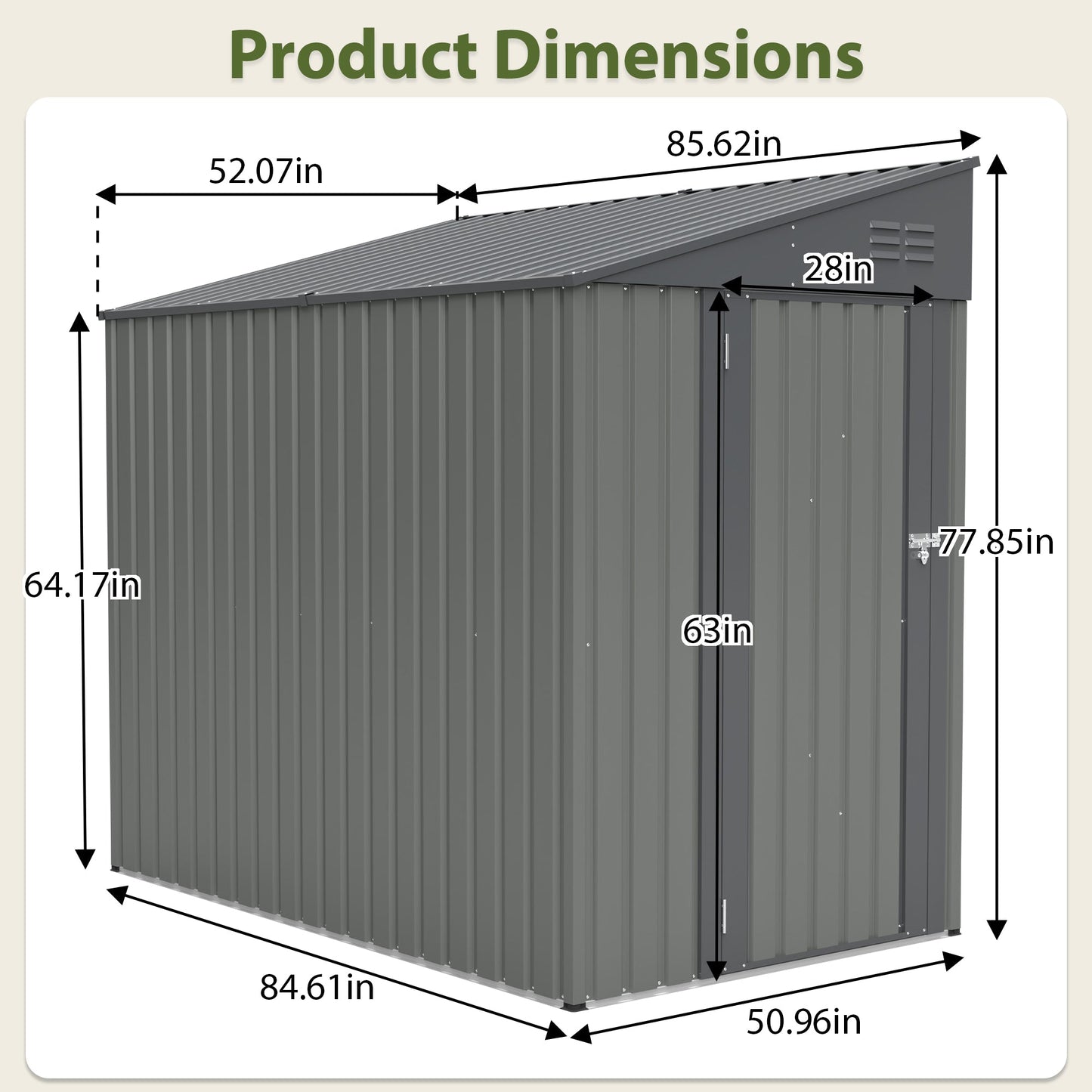4x7 Foot Lean-To Shed in Olive