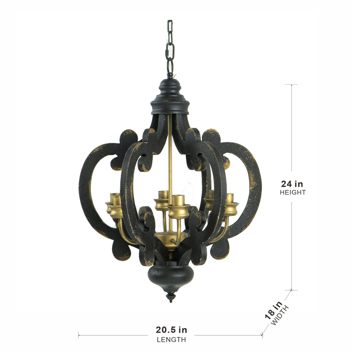 Farmhouse Chandelier, 6 Light Wood Chandelier Pendant Light Fixture With Adjustable Chain For Dining Room Living Room Entryway, Bulb Not Included