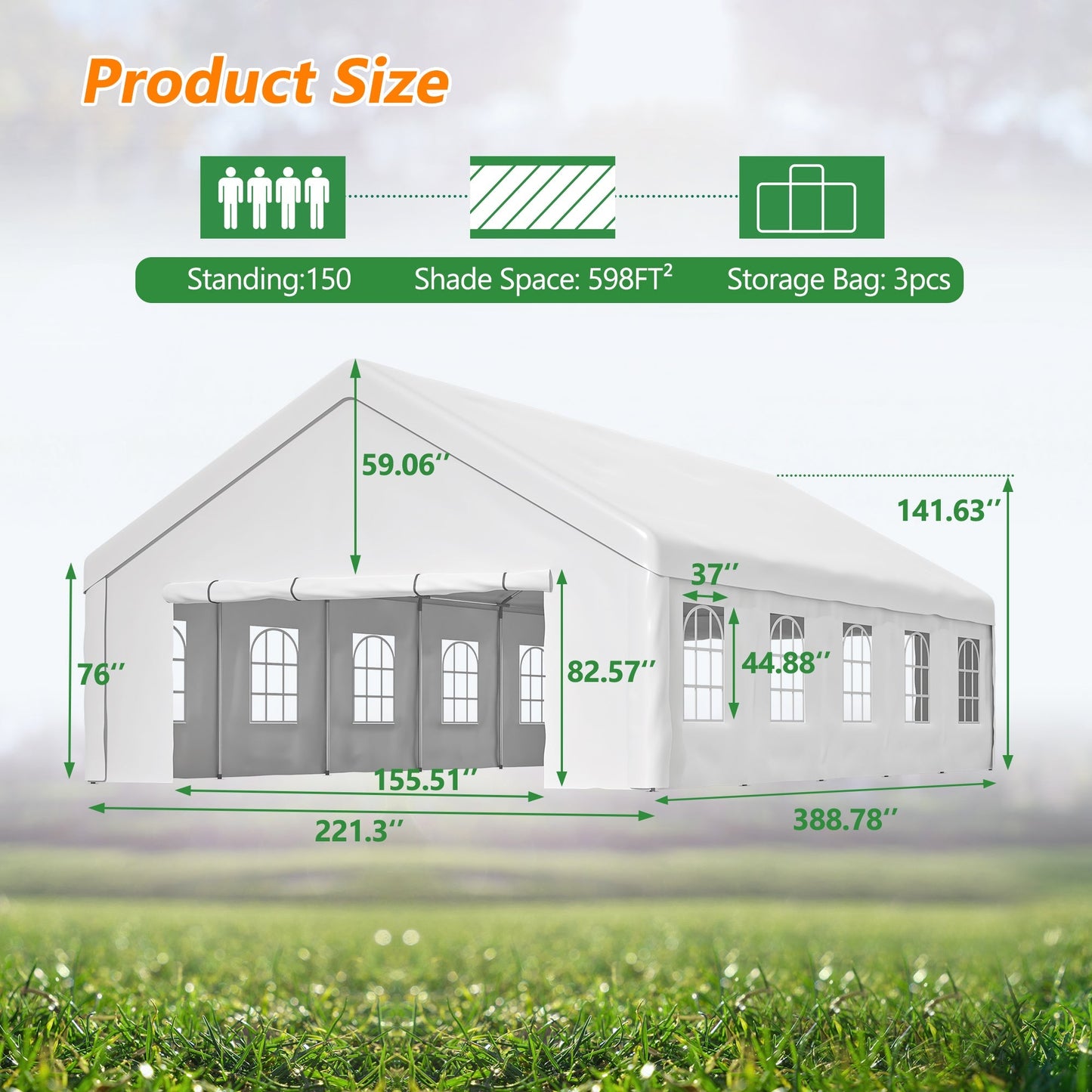 20x32 FT Party Tent with Removable Sidewalls & Storage Bags