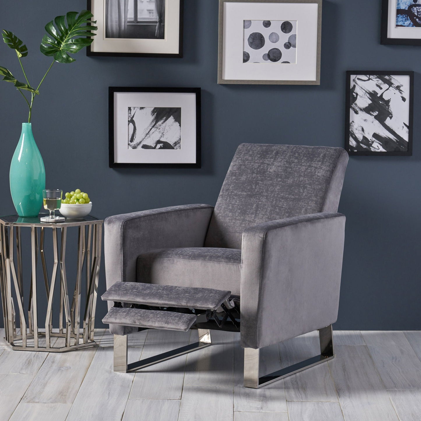 Bolt Upholstered Recliner Chair With Stainless Steel Base - Gray / Chrome