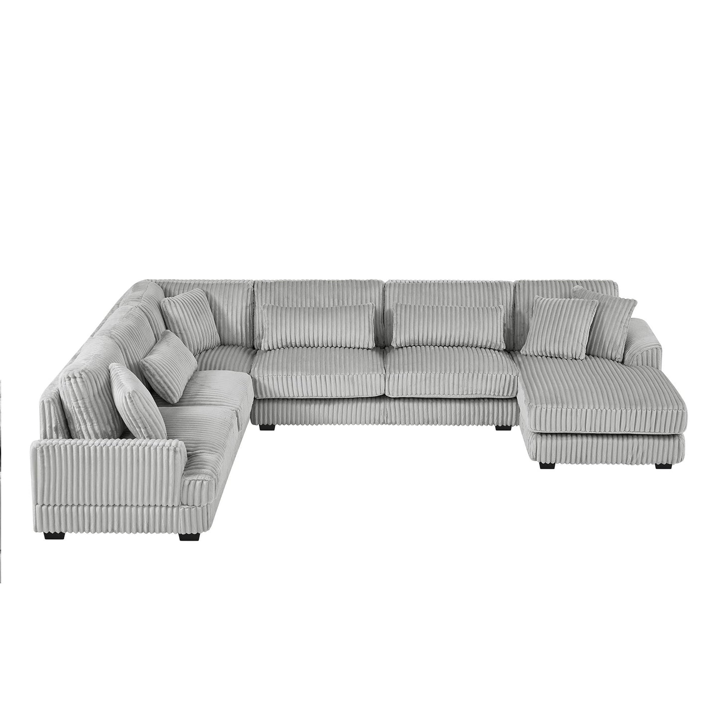 U - Shaped Sectional Sofa With Chaise Lounge, Oversized Living Room Sofa - Gray