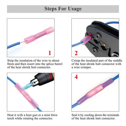 125Pcs Heat Shrink Butt Connector Solder Seal Wire Connector Electrical Terminals Kit Waterproof Insulated Copper
