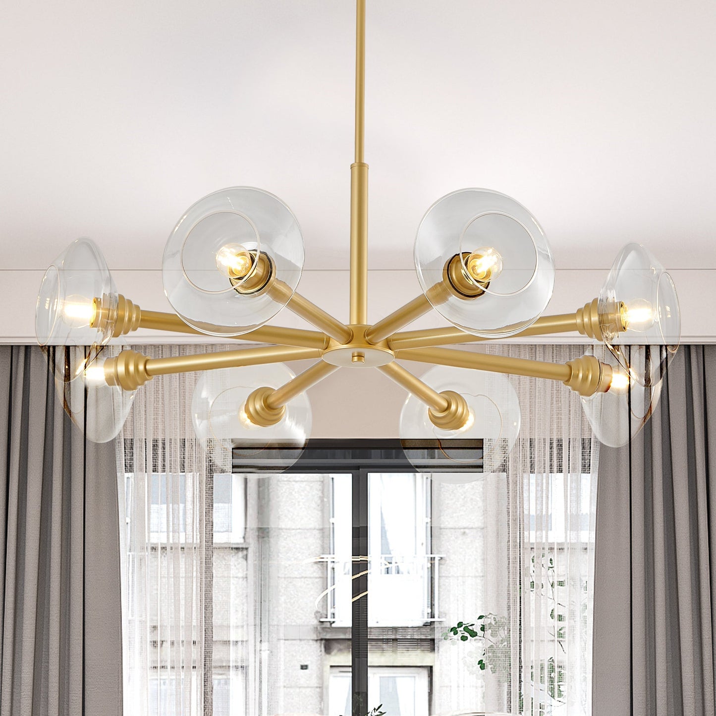 36" Modern Gold 8-Light Sputnik Chandelier with Clear Glass Shades