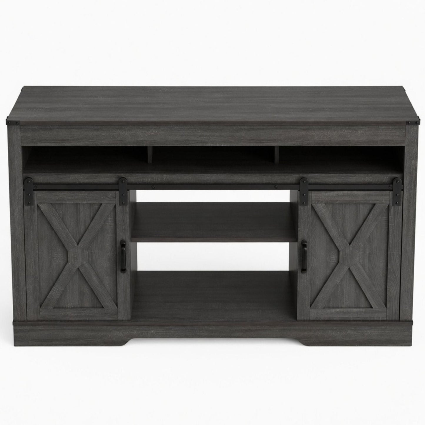 Farmhouse TV Stand With Sliding Barn Doors & Adjustable Storage