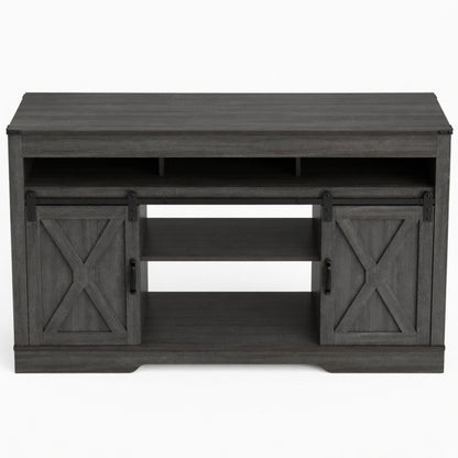 Farmhouse TV Stand With Sliding Barn Doors & Adjustable Storage