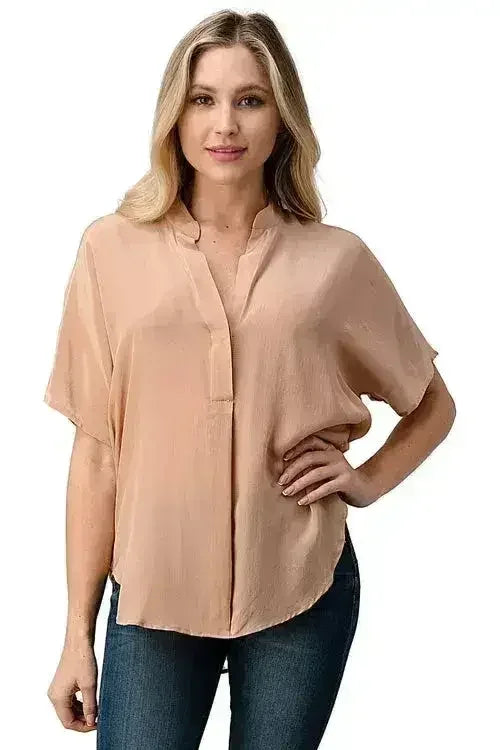Dark Grey Silk Oversized Blouse – Effortless Dolman Sleeve Top | Femstylo