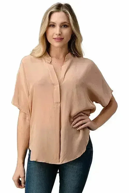 Dark Grey Silk Oversized Blouse – Effortless Dolman Sleeve Top | Femstylo