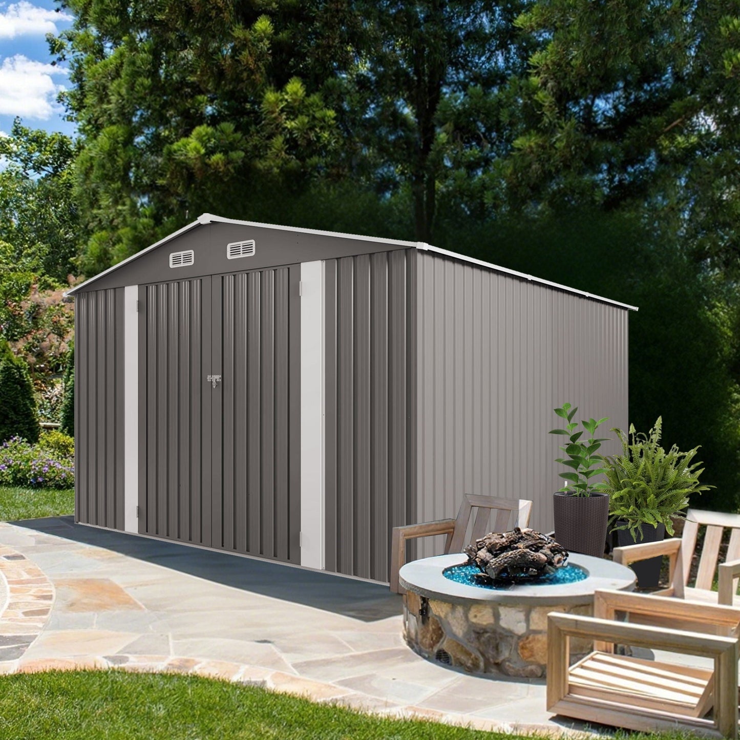 Outdoor Storage Shed With Lockable Doors
