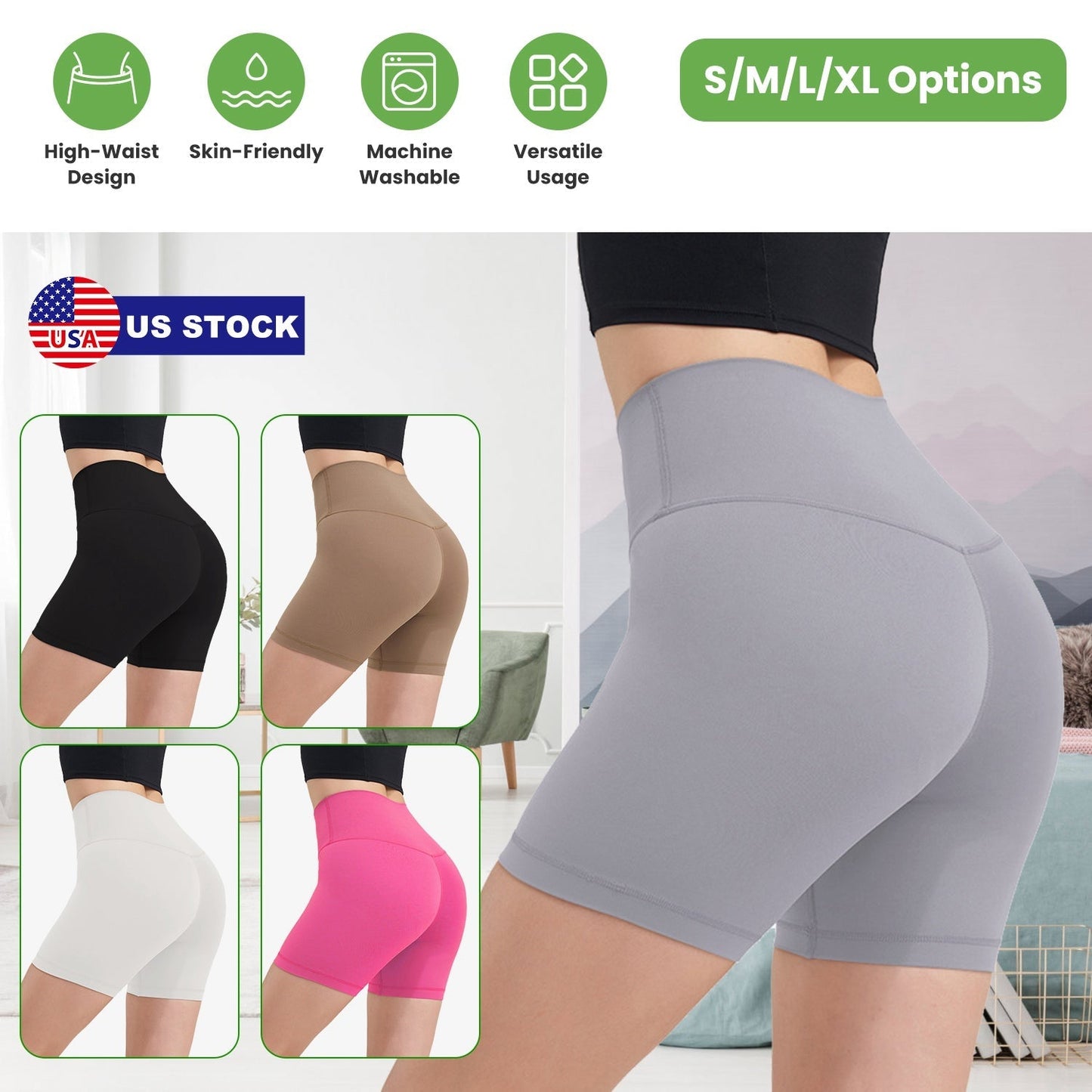 Women\'s High Waist Biker Shorts Tummy Control Pants Athletic Leggings Spandex Booty Shorts with 6.3In Inseam No Front Seam for Workout Yoga Running V