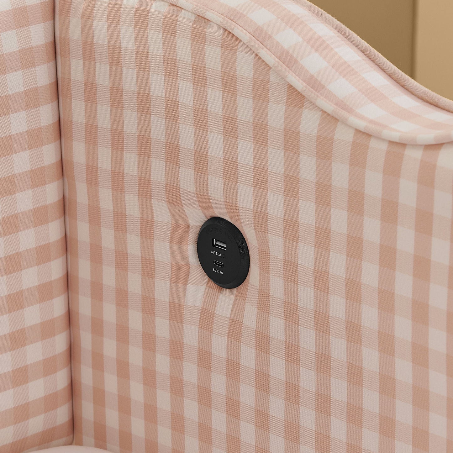 Gingham Daybed With USB Charging Port, Wave Shaped Design