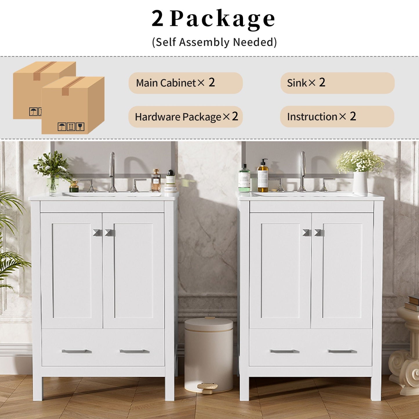 Bathroom Vanity With Integrated Undermount Ceramic Sink, 2 Doors And 1 Drawer, Soft Close Hinges