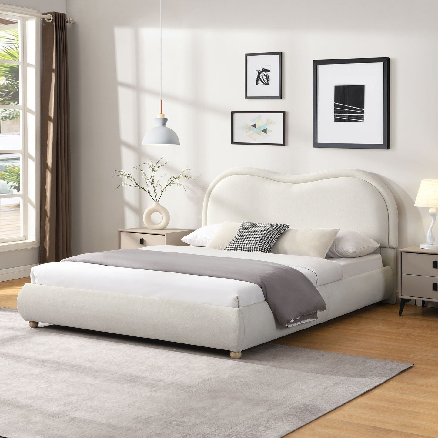 Upholstered Platform Bed Frame With Curved Headboard