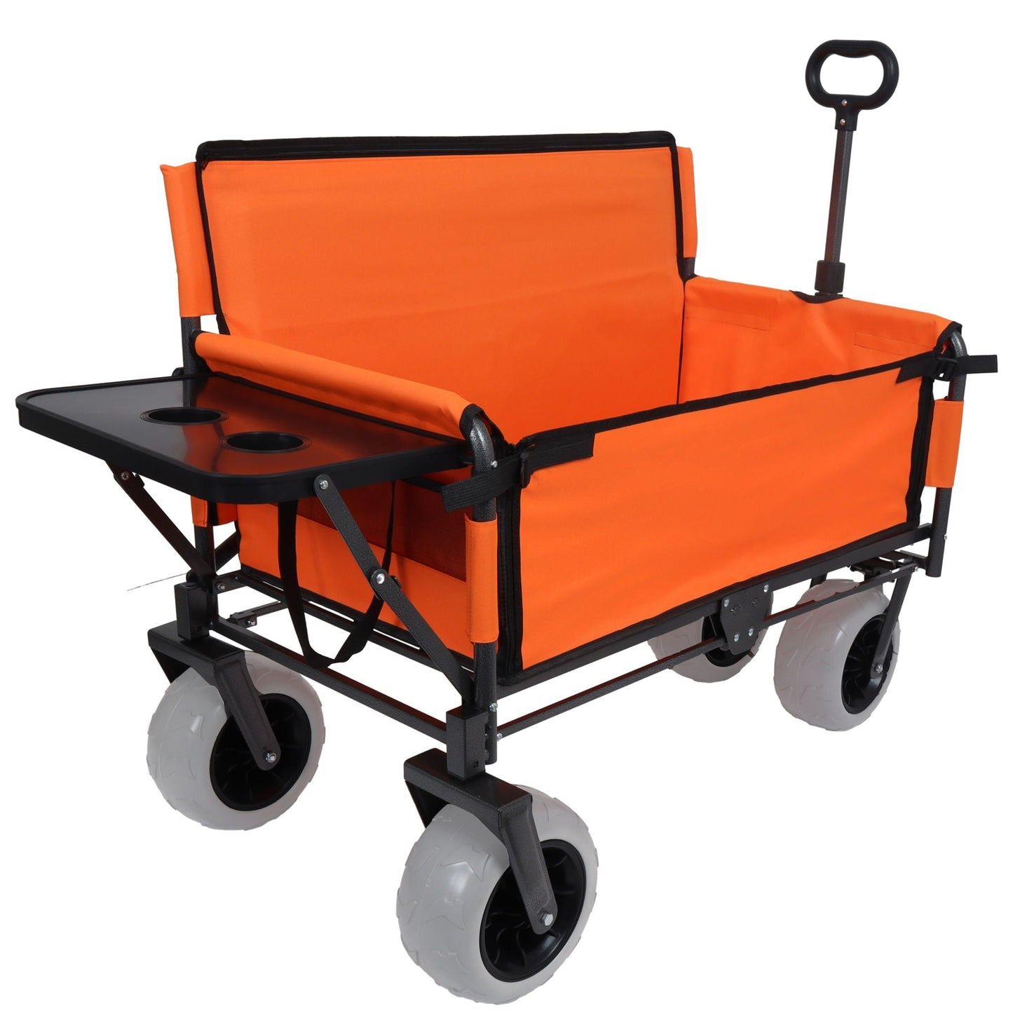 3 in 1 Folding Wagon with Bench Seat and Rear Tabletop - Orange