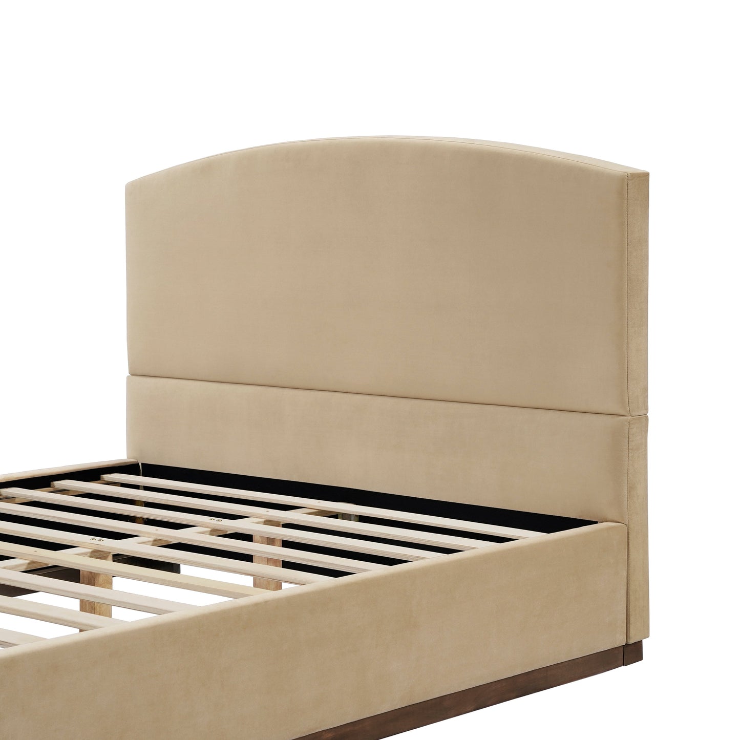 Queen Size Upholstered Bed Frame with Velvet Fabric Thick Headboard