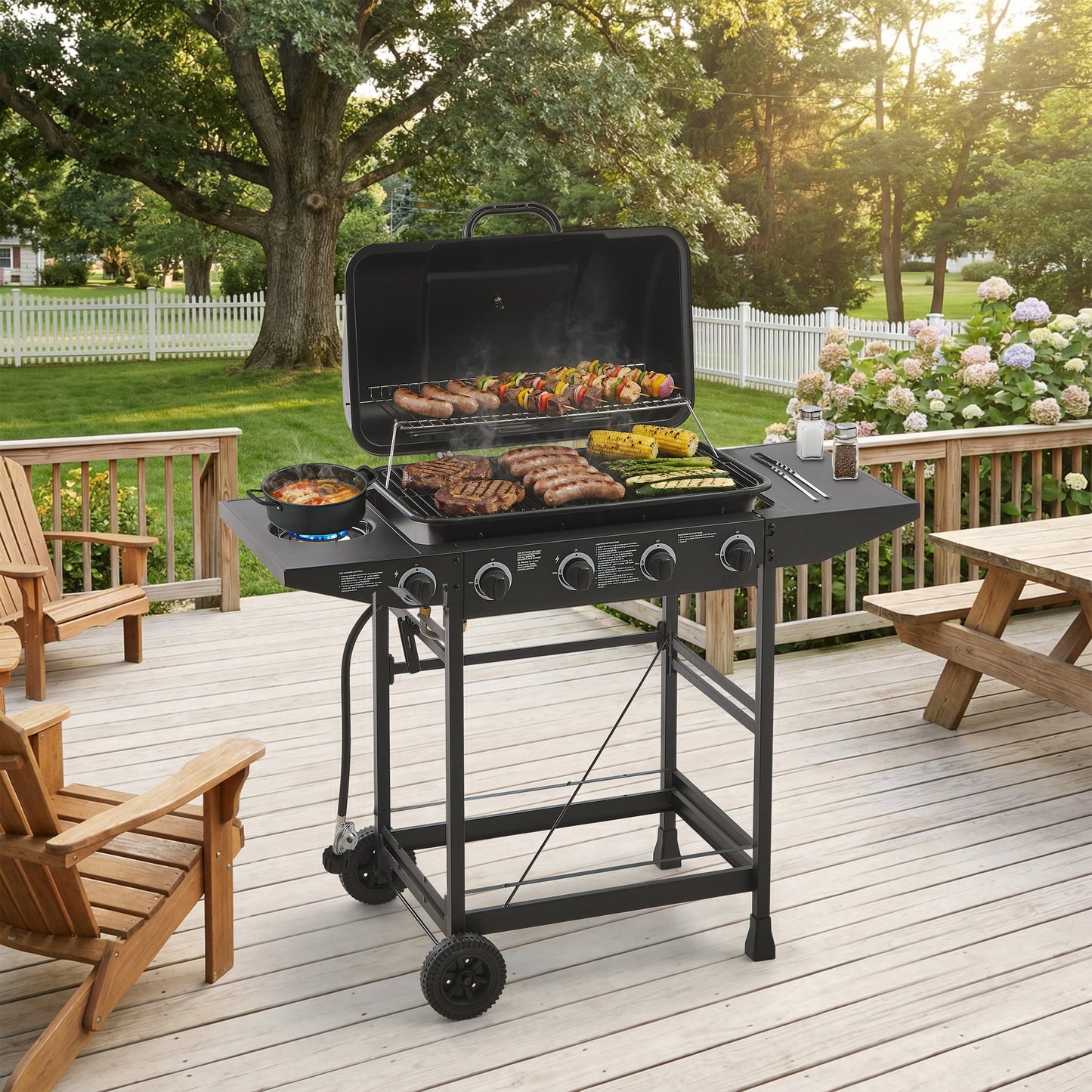 4 Burner Propane Gas BBQ Grill with Side Burner