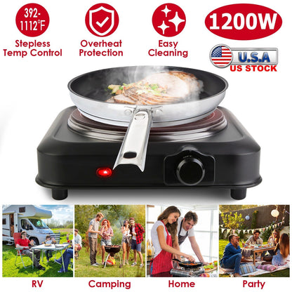 1200W Electric Infrared Single Burner Portable Heating Hot Plate Stove Countertop RV Hotplate with 7.5Ó Glass Cooktop Stepless Temperature Adjustments