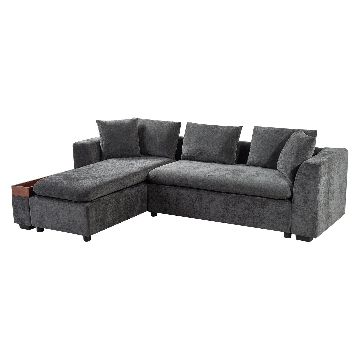 Modern L Shaped Sectional Sofa With Upholstery And Wooden Storage