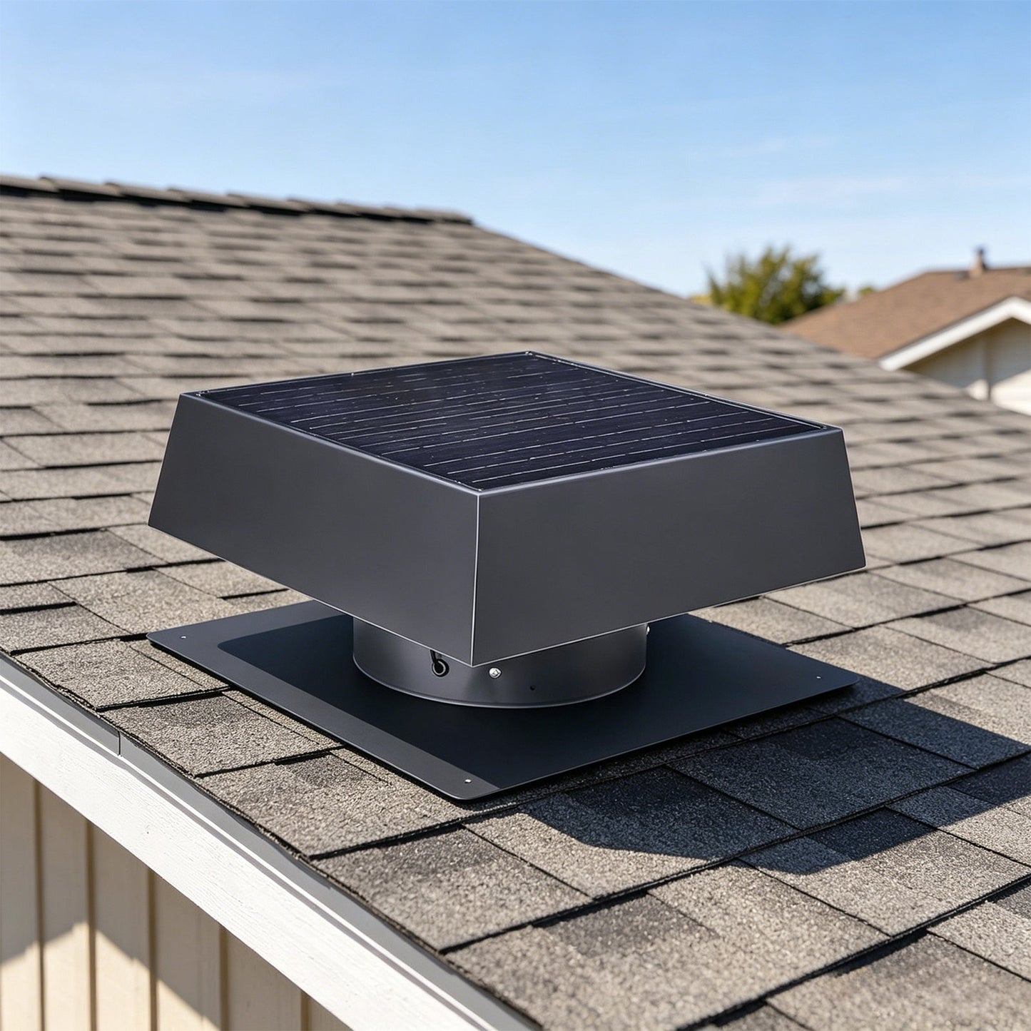 12" Flush Mount Trapezoid Solar Attic Vent with Dual Power Roof Exhaust Fan