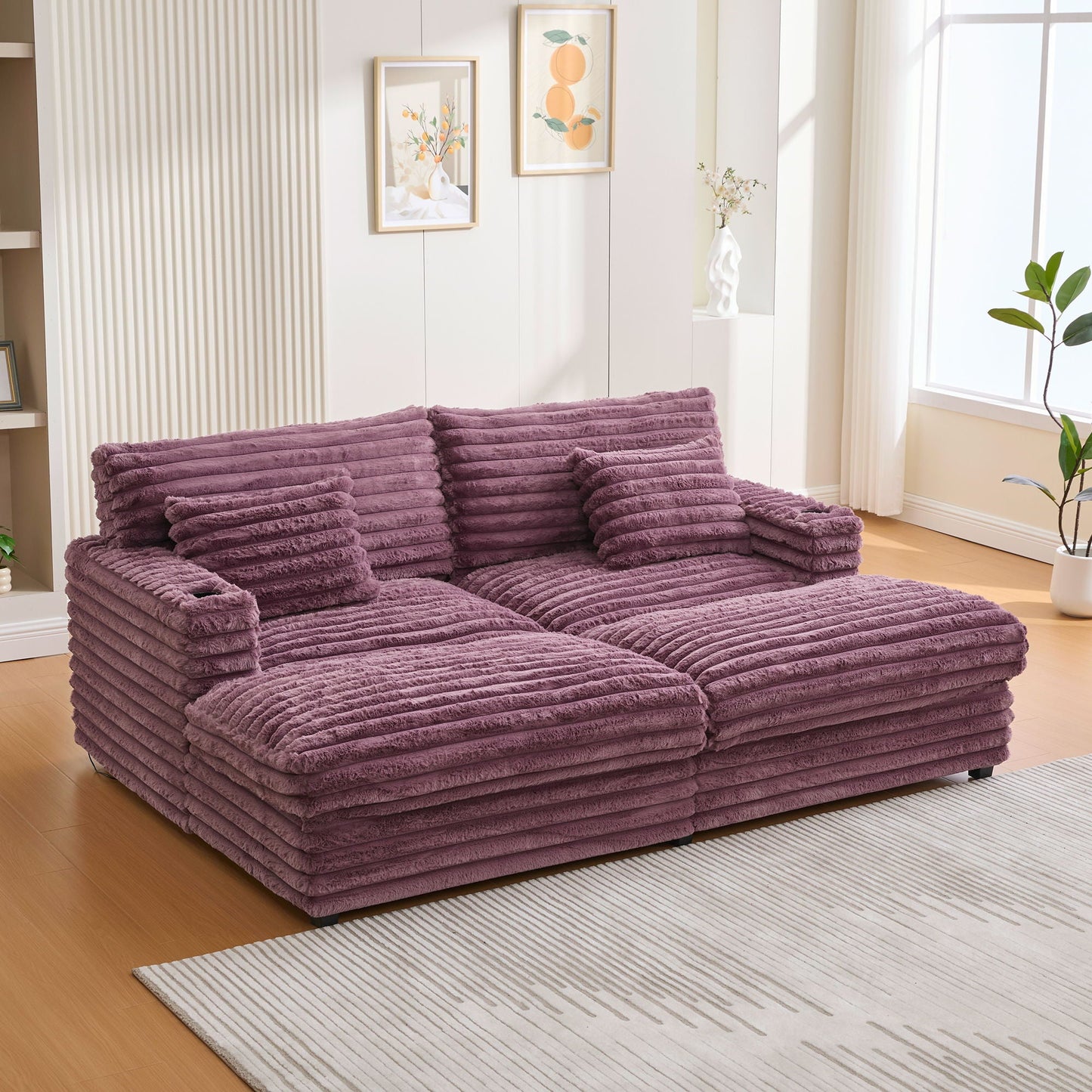 Oversized Double Chaise Lounge Sofa Bed With USB Ports And Cup Holders